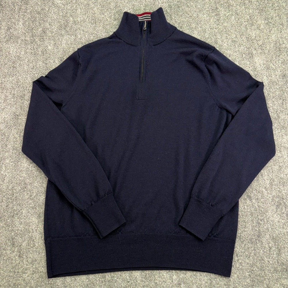 Brooks Brothers Sweater Mens Medium Navy Merino Wool Italian Yarn Quarter Zip